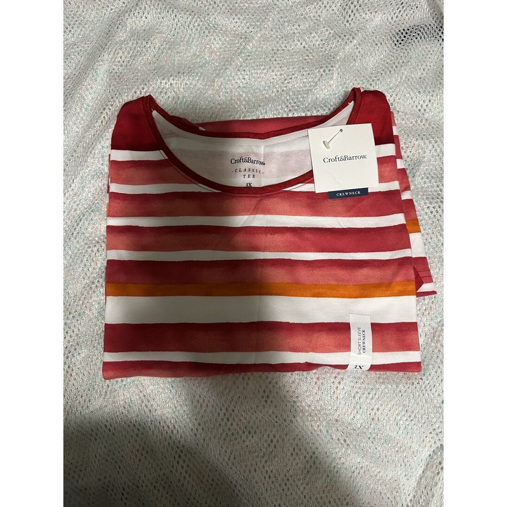 Croft & Barrow Classic Tee Crew Neck Striped Short Sleeve Top Plus‎ Sizes
